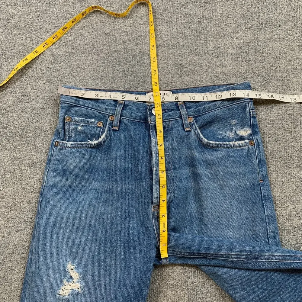 Agolde Jeans Womens 27 Denim Jamie High Rise Distressed Straight Leg Raw Hem